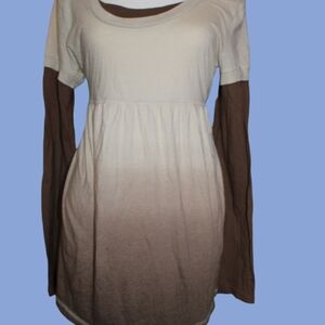 SO Cream and Brown Long Sleeve Dress